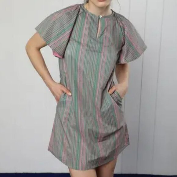 Rareism Women's Berta Striped Pink Green Cotton Short Sleeve Mini Dress Medium - Picture 10 of 11